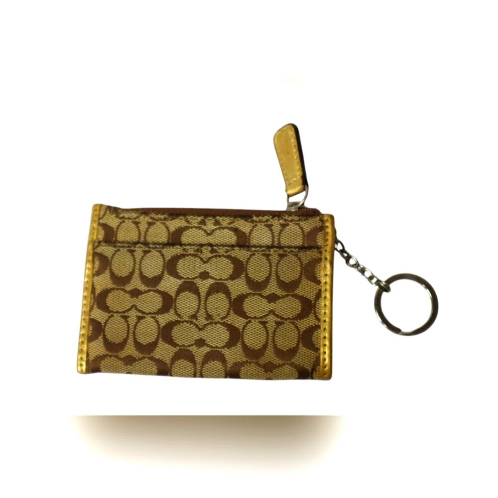 Coach Skinny Brown and Gold Keychain Wallet